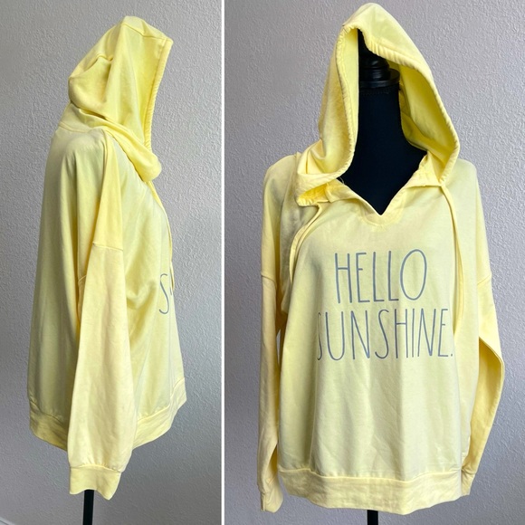 RAE DUNN. Yellow Hooded Sweatshirt w/Drawstring Graphic Print “HELLO SUNSHINE” - Picture 2 of 16